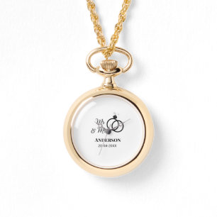 Mr & Mrs add family namn date year bröllopsförmån  Armbandsur