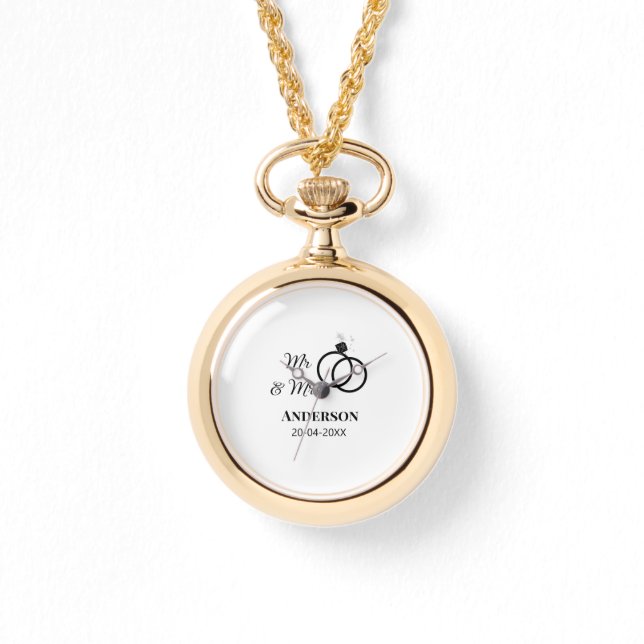 Mr & Mrs add family namn date year bröllopsförmån  Armbandsur (Framsida)