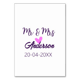 Mr & Mrs add family namn date year bröllopsförmån  Bordsnummer