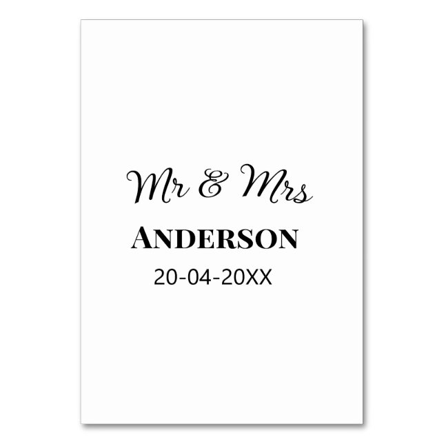 Mr & Mrs add family namn date year bröllopsförmån  Bordsnummer (Framsidan)