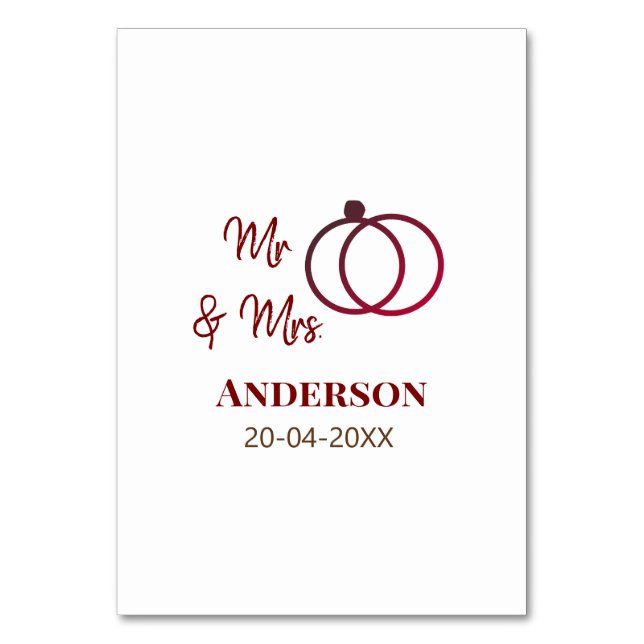 Mr & Mrs add family namn date year bröllopsförmån  Bordsnummer (Framsidan)