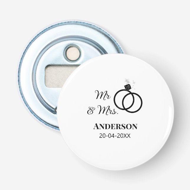 Mr & Mrs add family namn date year bröllopsförmån  Flasköppnare (Framsidan)