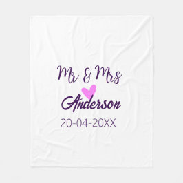Mr & Mrs add family namn date year bröllopsförmån  Fleecefilt