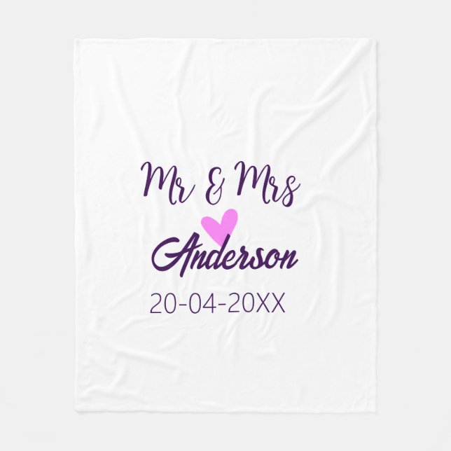 Mr & Mrs add family namn date year bröllopsförmån  Fleecefilt (Framsidan)