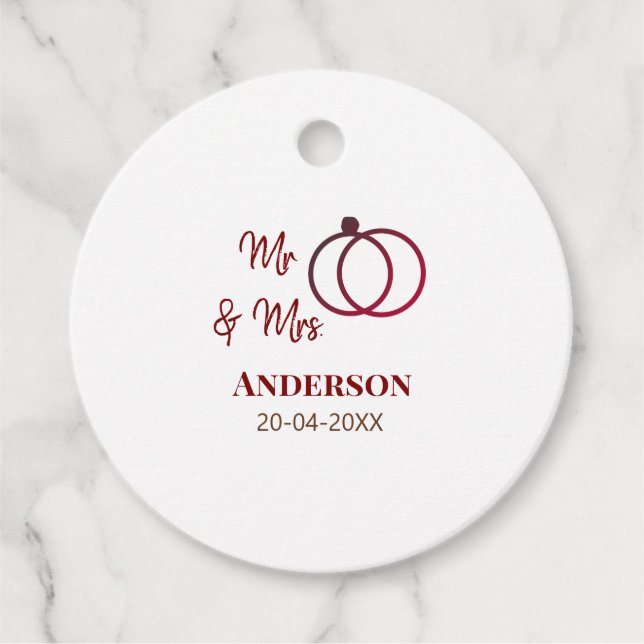 Mr & Mrs add family namn date year bröllopsförmån  Gåvor Etiketter (Framsida)