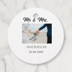 Mr & Mrs add family namn date year bröllopsförmån Gåvor Etiketter