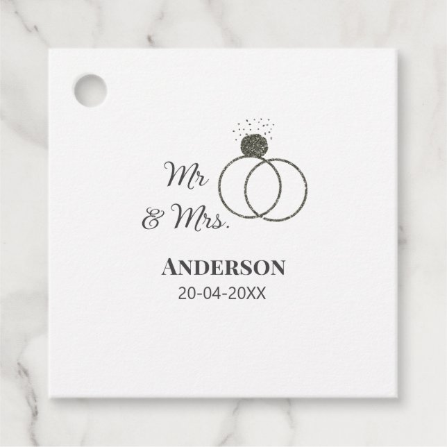 Mr & Mrs add family namn date year bröllopsförmån  Gåvor Etiketter (Framsida)