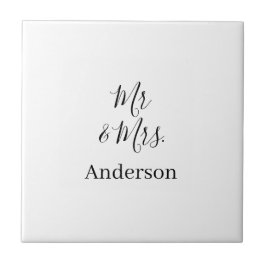 Mr & Mrs add family namn date year bröllopsförmån  Kakelplatta