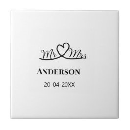 Mr & Mrs add family namn date year bröllopsförmån  Kakelplatta
