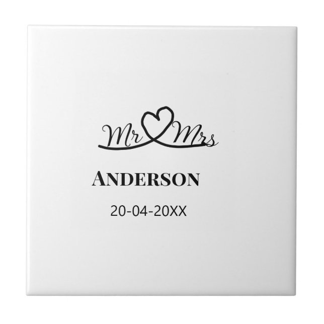 Mr & Mrs add family namn date year bröllopsförmån  Kakelplatta (Framsidan)