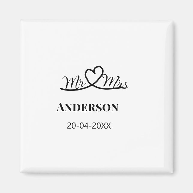 Mr & Mrs add family namn date year bröllopsförmån  Magnet (Framsidan)