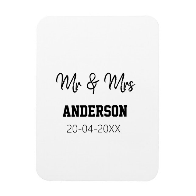 Mr & Mrs add family namn date year bröllopsförmån  Magnet (Vertikal)