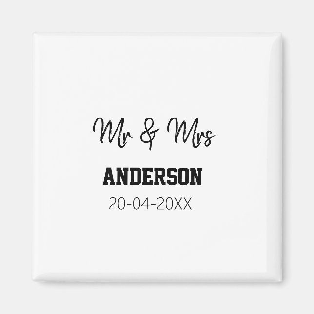 Mr & Mrs add family namn date year bröllopsförmån  Magnet (Framsidan)