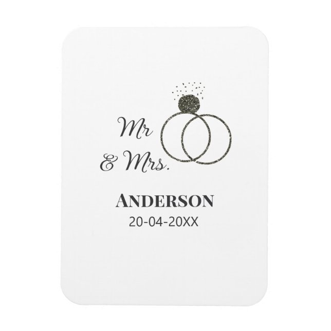 Mr & Mrs add family namn date year bröllopsförmån  Magnet (Vertikal)