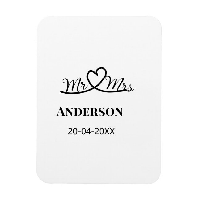 Mr & Mrs add family namn date year bröllopsförmån  Magnet (Vertikal)