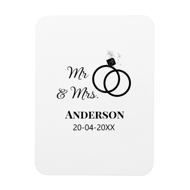 Mr & Mrs add family namn date year bröllopsförmån  Magnet (Vertikal)