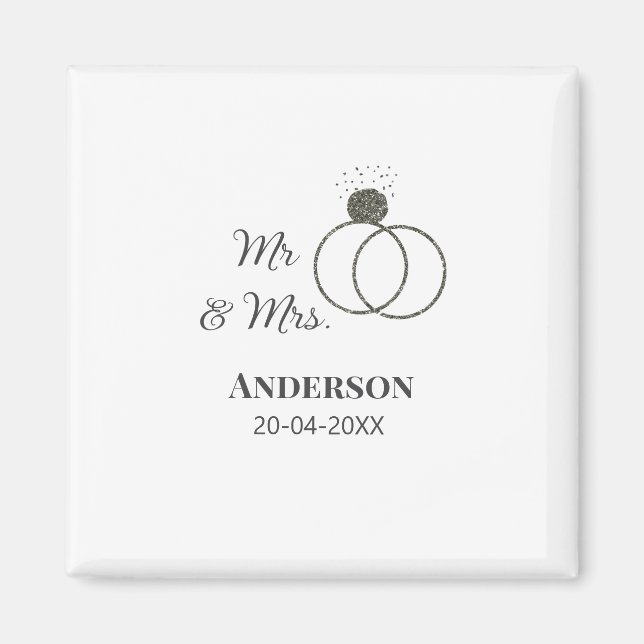 Mr & Mrs add family namn date year bröllopsförmån  Magnet (Framsidan)