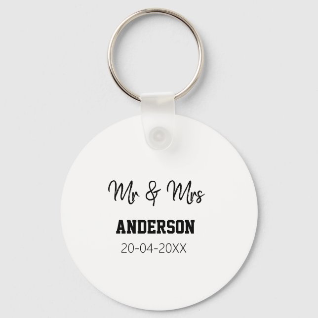 Mr & Mrs add family namn date year bröllopsförmån  Nyckelring (Framsida)