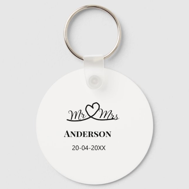 Mr & Mrs add family namn date year bröllopsförmån  Nyckelring (Framsida)