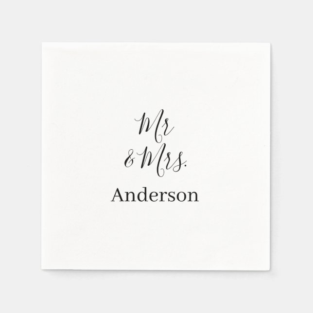 Mr & Mrs add family namn date year bröllopsförmån  Pappersservett (Framsidan)