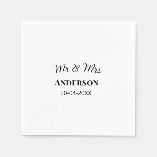 Mr & Mrs add family namn date year bröllopsförmån  Pappersservett (Framsidan)