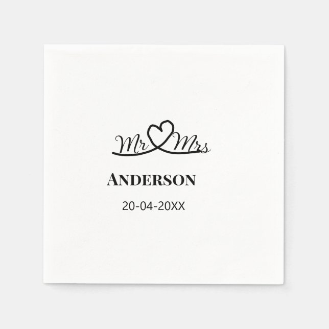 Mr & Mrs add family namn date year bröllopsförmån  Pappersservett (Framsidan)
