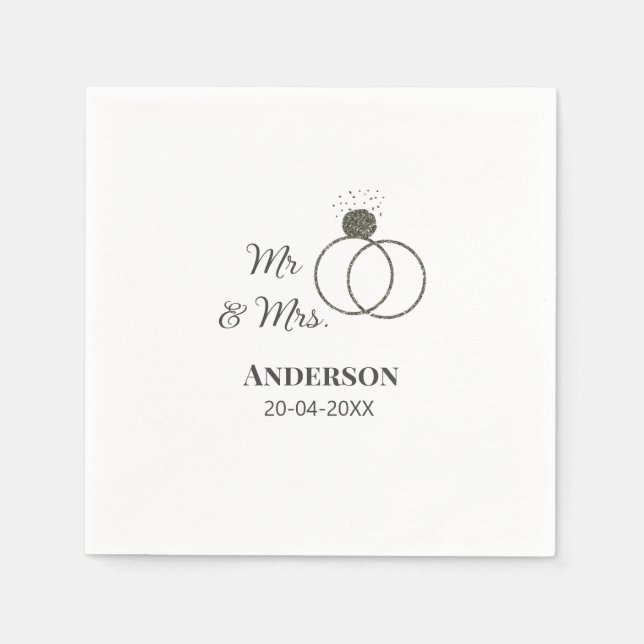 Mr & Mrs add family namn date year bröllopsförmån  Pappersservett (Framsidan)