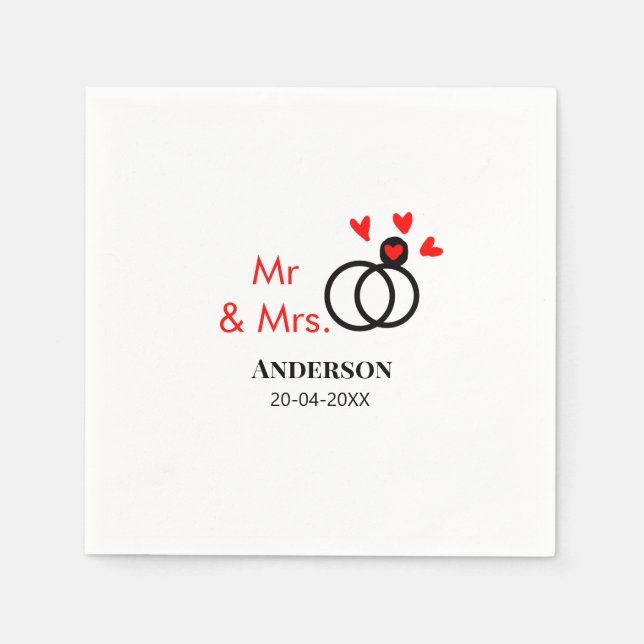 Mr & Mrs add family namn date year bröllopsförmån  Pappersservett (Framsidan)