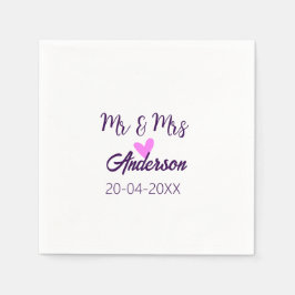 Mr & Mrs add family namn date year bröllopsförmån  Pappersservett