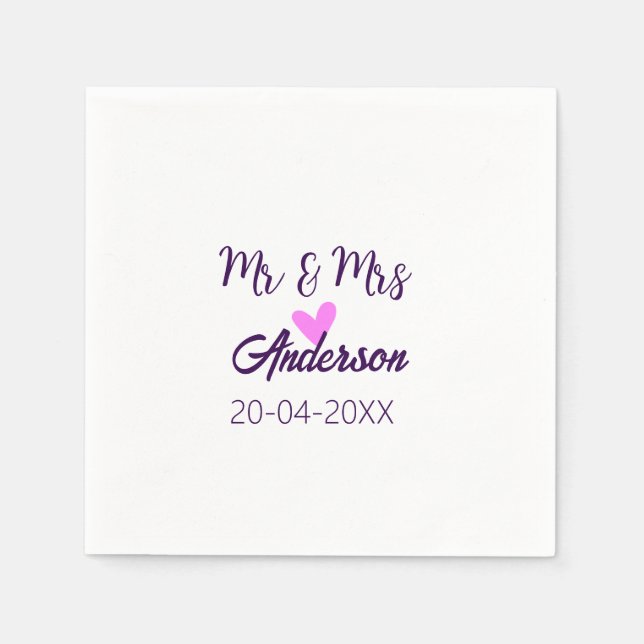 Mr & Mrs add family namn date year bröllopsförmån  Pappersservett (Framsidan)