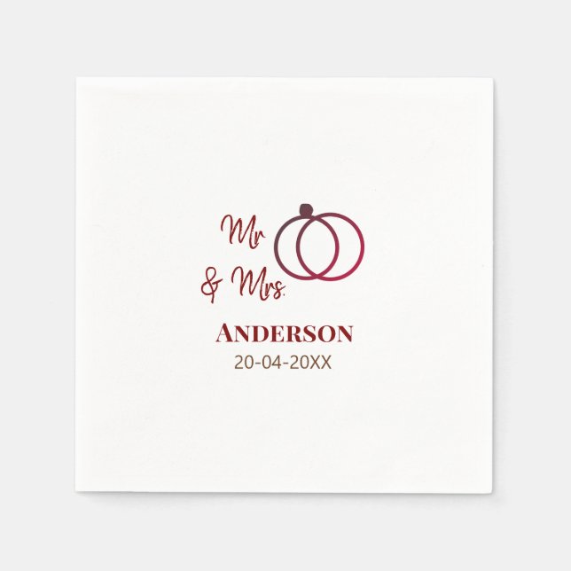 Mr & Mrs add family namn date year bröllopsförmån  Pappersservett (Framsidan)