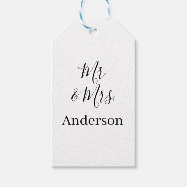 Mr & Mrs add family namn date year bröllopsförmån  Presentetikett (Framsidan)