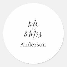 Mr & Mrs add family namn date year bröllopsförmån  Runt Klistermärke