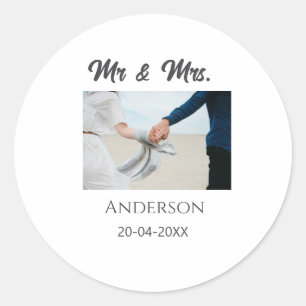 Mr & Mrs add family namn date year bröllopsförmån Runt Klistermärke