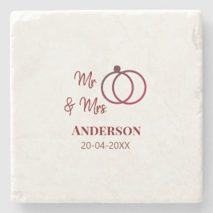 Mr & Mrs add family namn date year bröllopsförmån Stenunderlägg