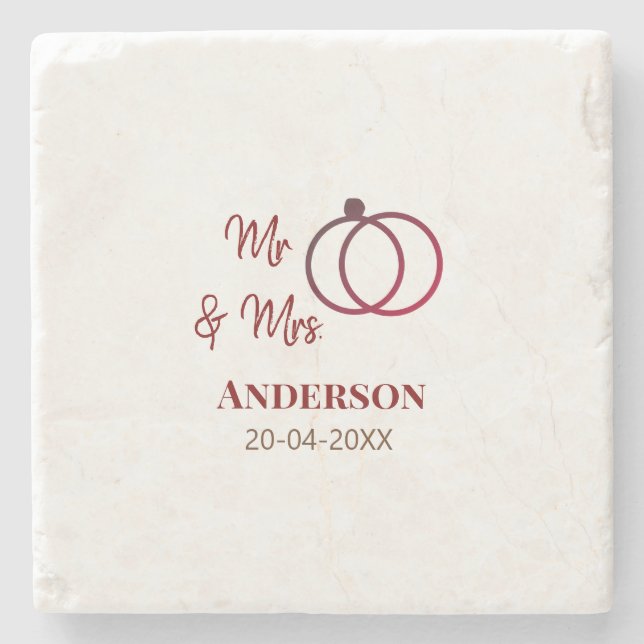 Mr & Mrs add family namn date year bröllopsförmån  Stenunderlägg (Framsidan)