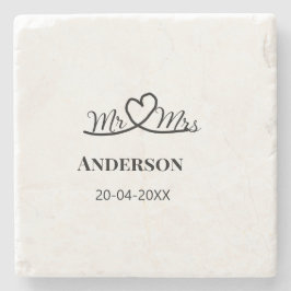 Mr & Mrs add family namn date year bröllopsförmån  Stenunderlägg