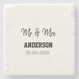 Mr & Mrs add family namn date year bröllopsförmån  Stenunderlägg