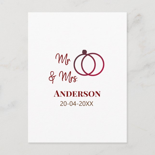 Mr & Mrs add family namn date year bröllopsförmån  Vykort (Framsida)