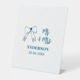 Mr & Mrs add namn date bröllopsförmån böj blå gree