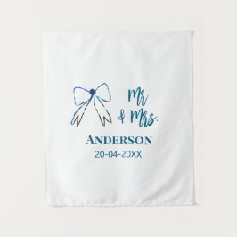 Mr & Mrs add namn date bröllopsförmån böj blå gree