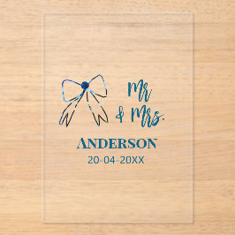Mr & Mrs add namn date bröllopsförmån böj blå gree