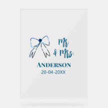 Mr & Mrs add namn date bröllopsförmån böj blå gree