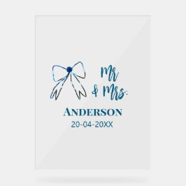 Mr & Mrs add namn date bröllopsförmån böj blå gree