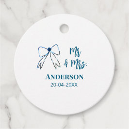Mr & Mrs add namn date bröllopsförmån böj blå gree Gåvor Etiketter