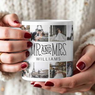 Mr. & Mrs Anpassningsbar åtta Photo Hand Lettered Kaffemugg