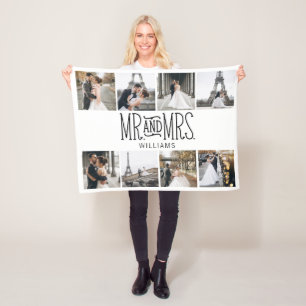 Mr. & Mrs. åtta Photo Hand Lettered Anpassningsbar Fleecefilt