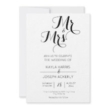 Mr & Mrs Black and white bröllopsinbjudan kort