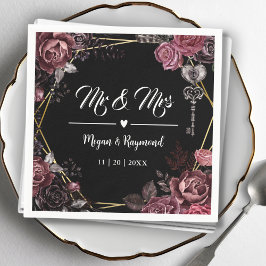 Mr & Mrs. | Black Mörk Ro Blommigt Gothic Bröllop Pappersservett