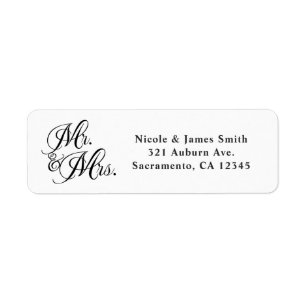 Mr. & Mrs. Black White Script Bröllopsinbjudan Returadress Etikett